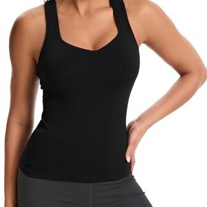 Seamless Black Ribbed Tank Top